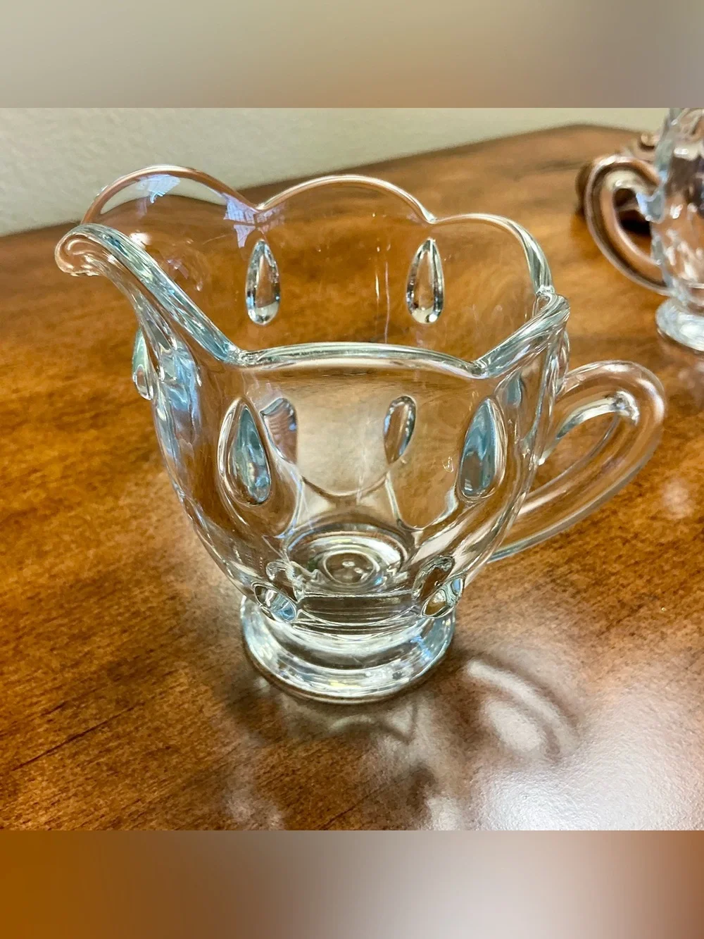 Most adorable Vintage Pressed Glass Sugar and Creamer Set-Teardrop Pattern